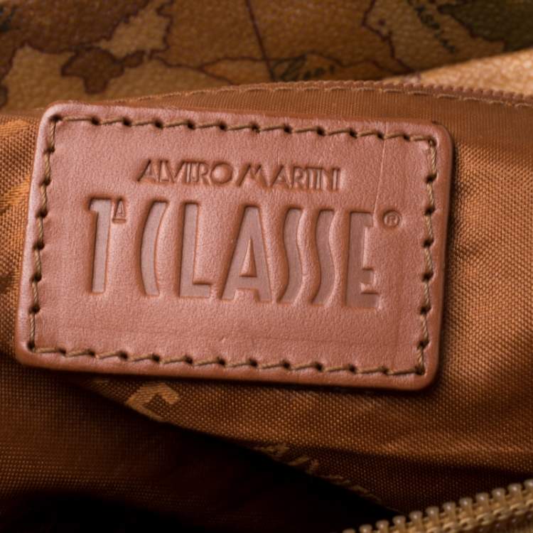 Pre Owned Alviero Martini 1A Classe Brown Geo Print Canvas and Leather Satchel         