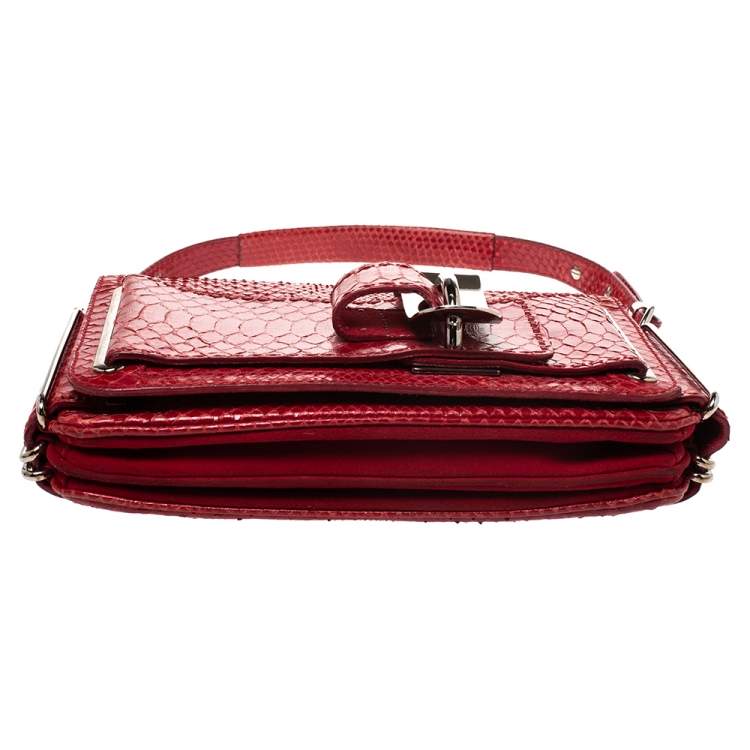 Pre Owned Versace Red Python and Suede Flap Shoulder Bag