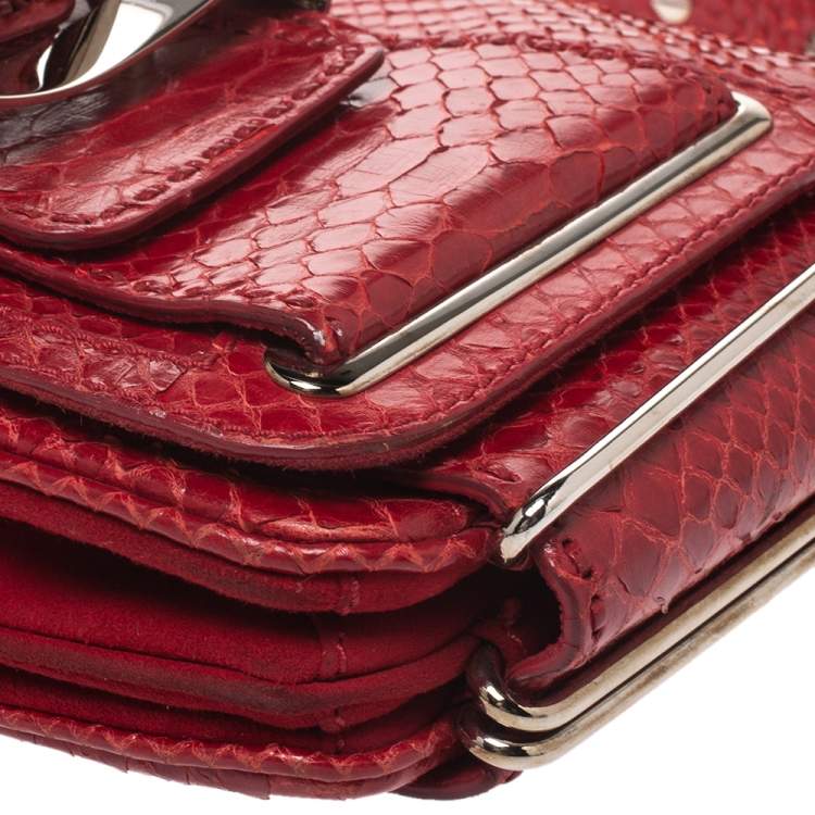 Pre Owned Versace Red Python and Suede Flap Shoulder Bag