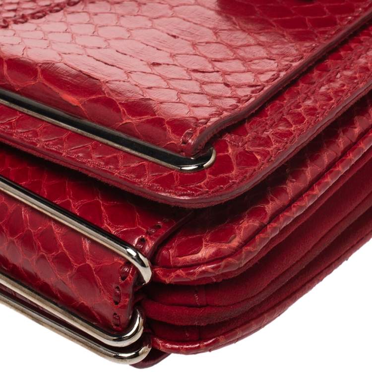 Pre Owned Versace Red Python and Suede Flap Shoulder Bag