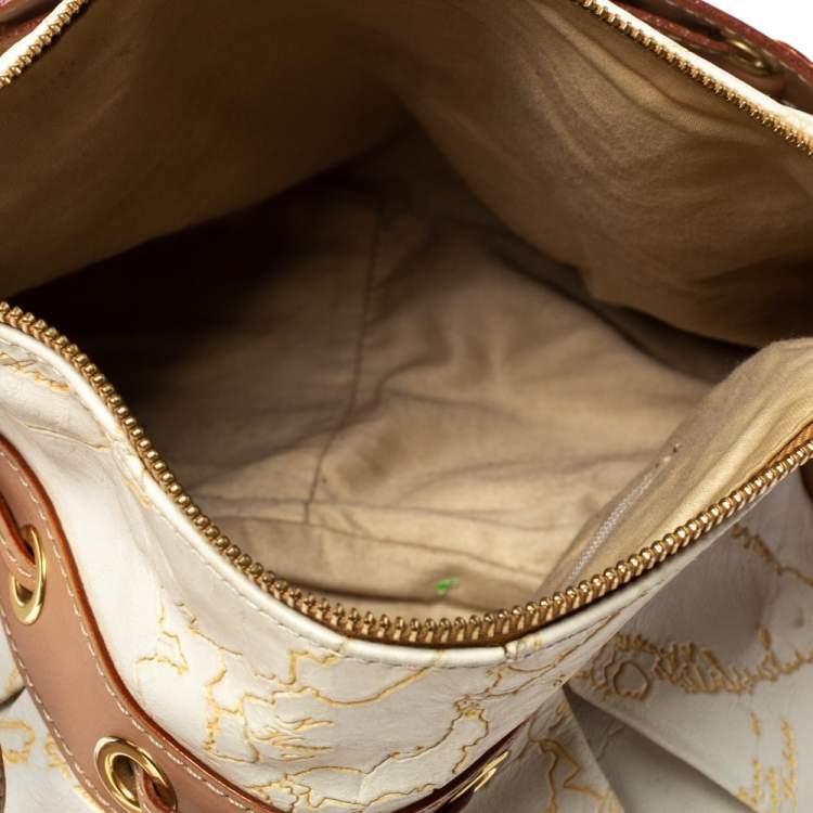 Pre Owned Alviero Martini 1A Classe White Geo Embossed Canvas Bow Satchel