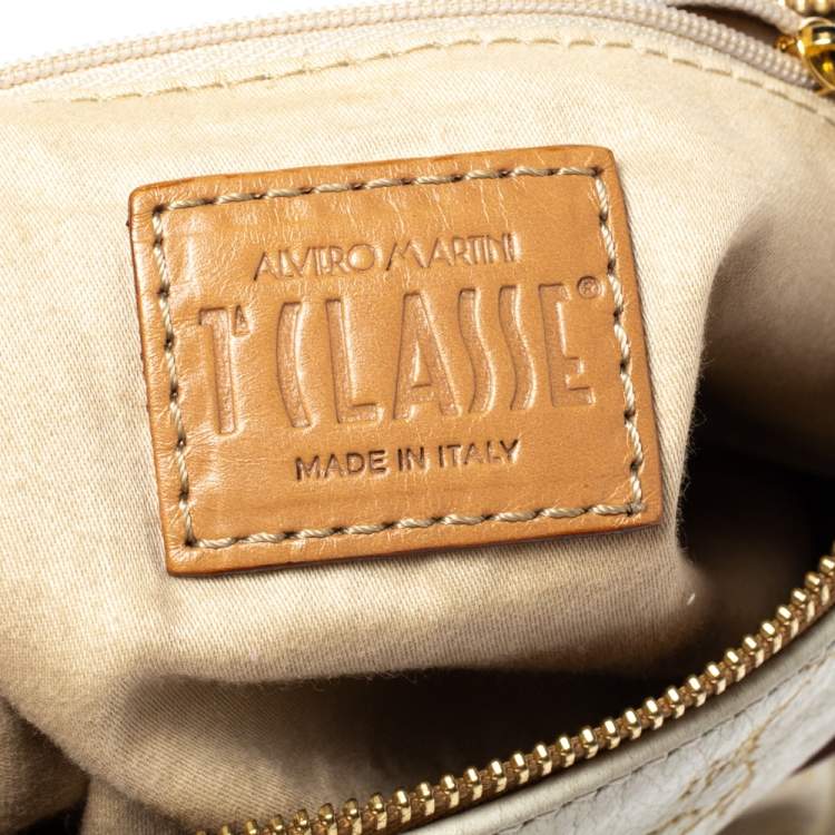 Pre Owned Alviero Martini 1A Classe White Geo Embossed Canvas Bow Satchel