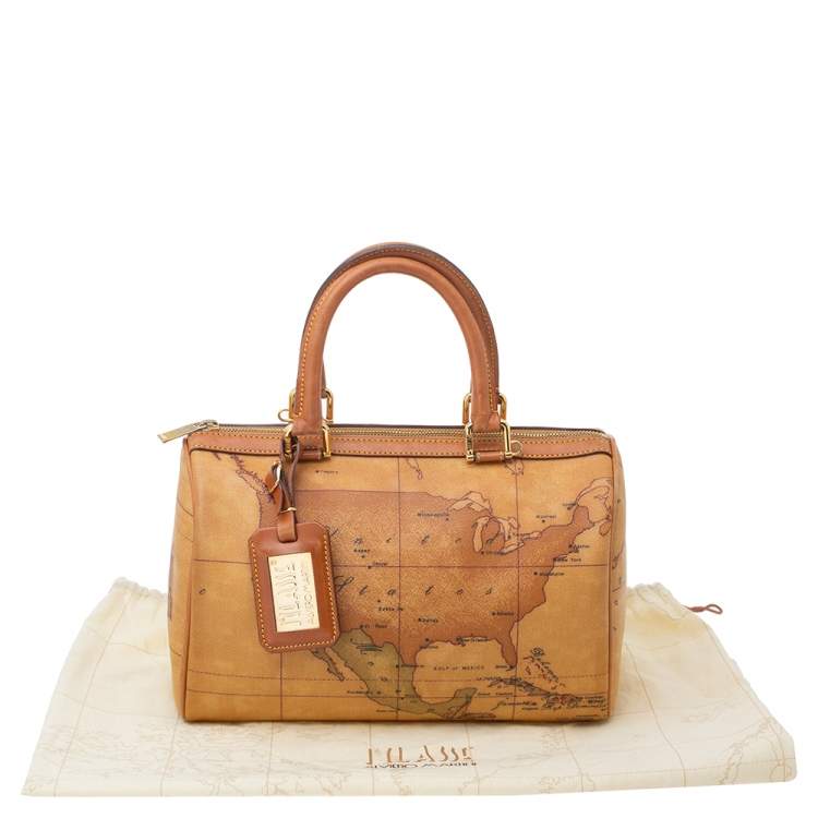 Pre Owned Alviero Martini 1A Classe Tan Coated Canvas and Leather Boston bag