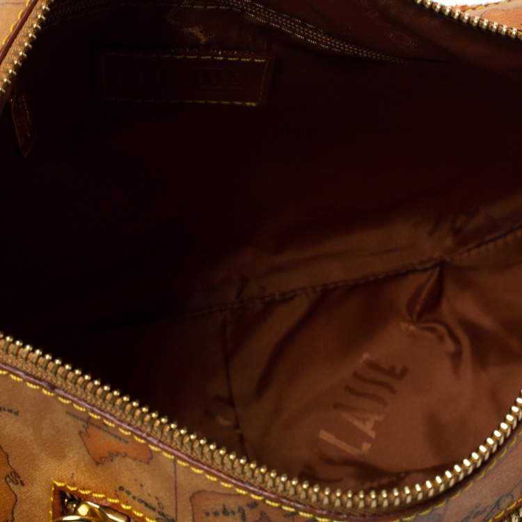 Pre Owned Alviero Martini 1A Classe Orange Geo Print Coated Canvas and Woven Leather Front Pocket Hobo