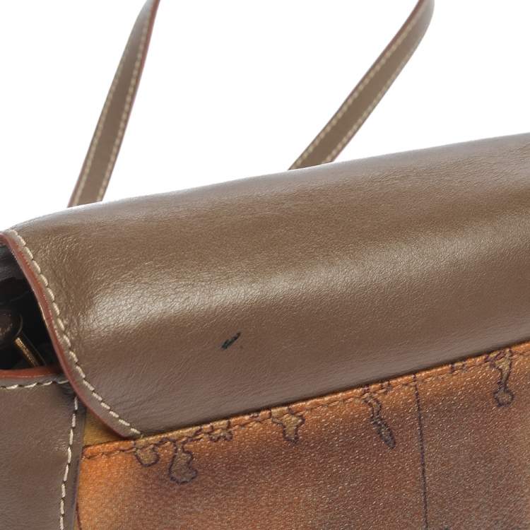 Pre Owned Alviero Martini 1A Classe Beige/Brown Coated Canvas and Leather Crossbody Bag