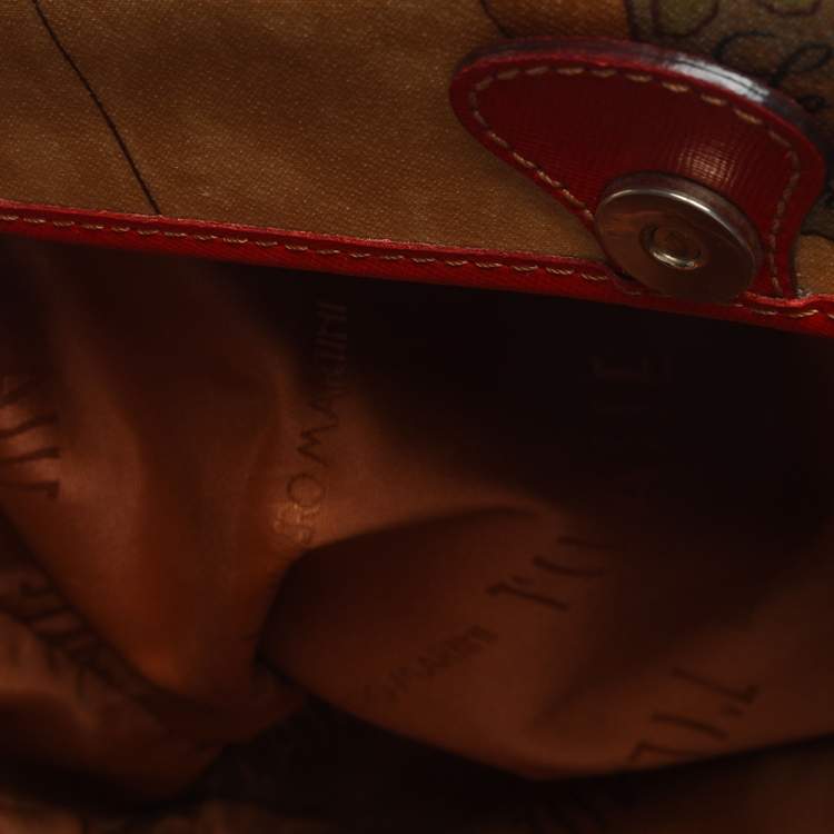 Pre Owned Alviero Martini 1A Classe Beige/Red Geo Print Coated Canvas and Leather Tote