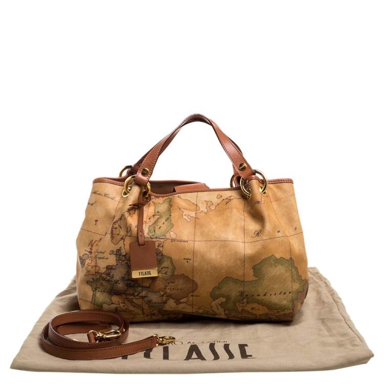 Pre Owned Alviero Martini 1A Classe Brown Geo Print Coated Canvas Contemporary Satchel