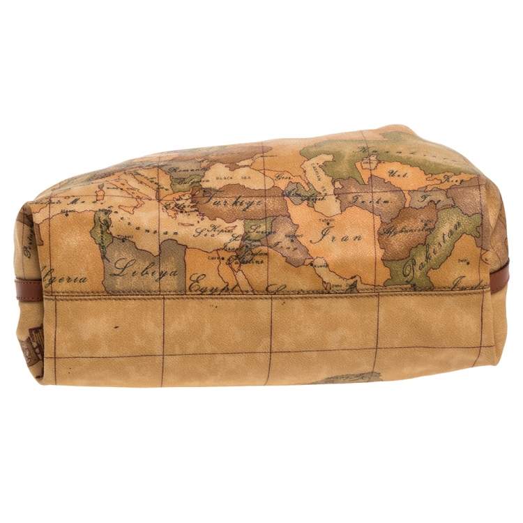 Pre Owned Alviero Martini 1A Classe Brown Geo Print Coated Canvas Contemporary Satchel