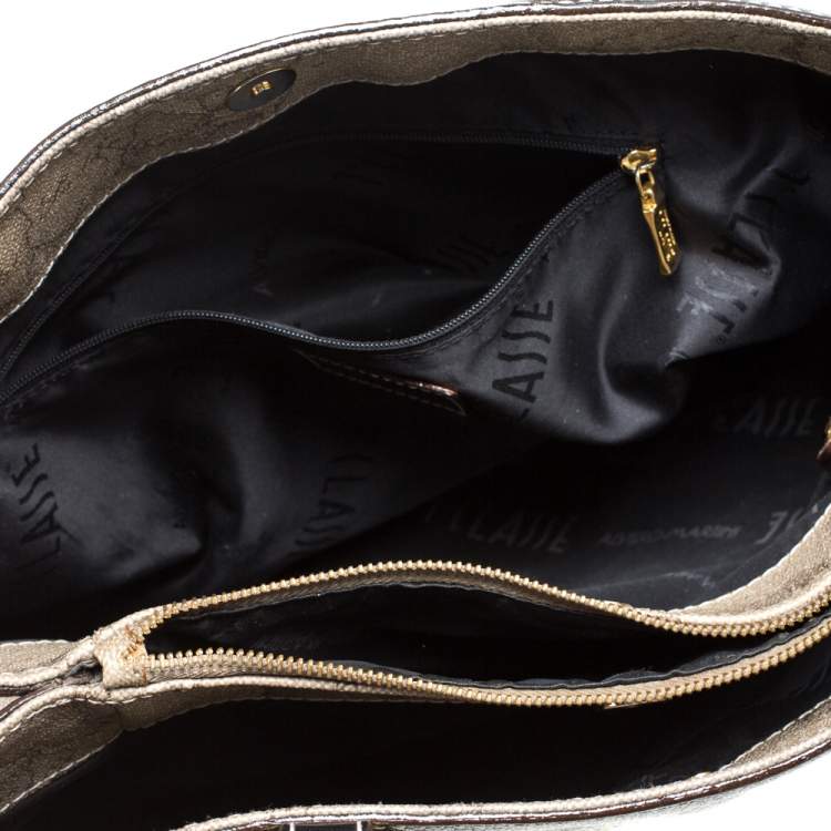Pre Owned Alviero Martini 1A Classe Black/Beige Geo Print Coated Canvas and Leather Tote
