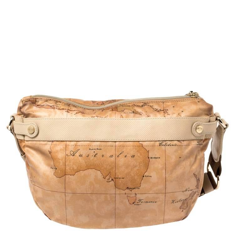 Pre Owned Alviero Martini 1A Classe Brown Vinyl Geo Half Moon Crossbody Bag