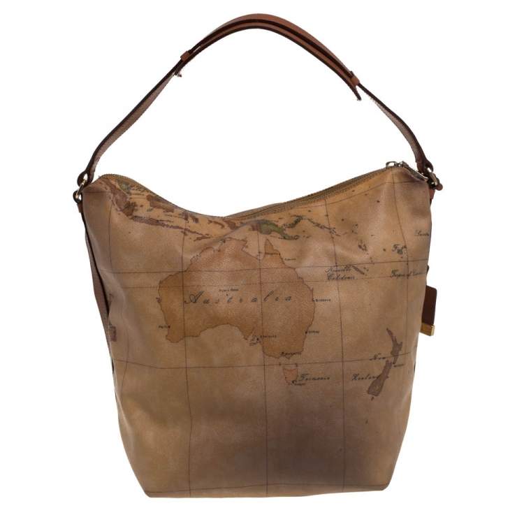 Pre Owned Alviero Martini 1A Classe Beige/Brown Coated Canvas And Leather Hobo