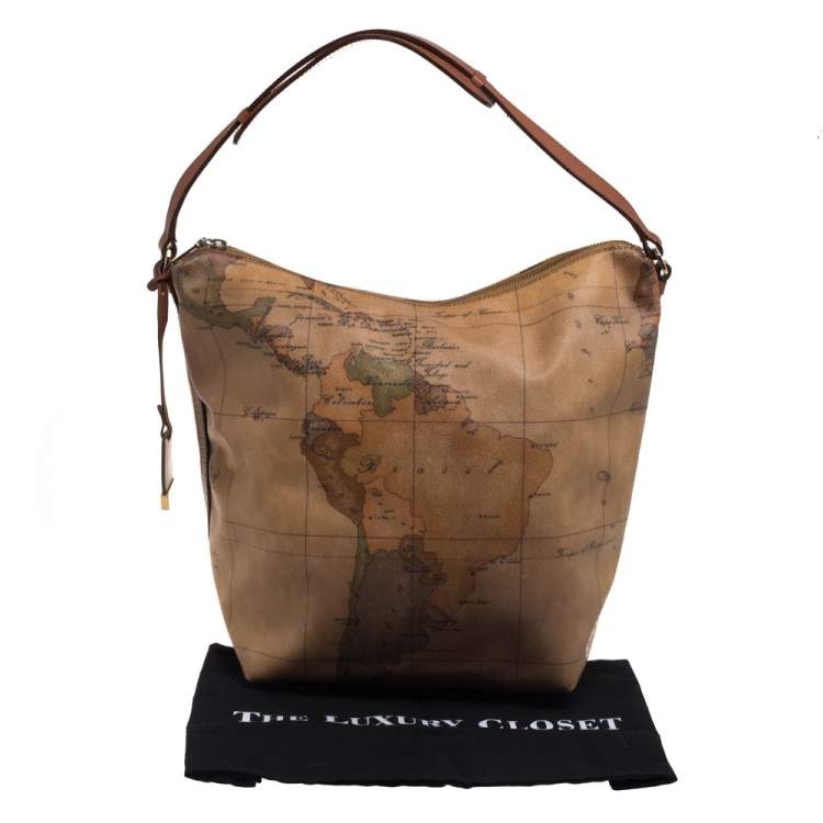 Pre Owned Alviero Martini 1A Classe Beige/Brown Coated Canvas And Leather Hobo