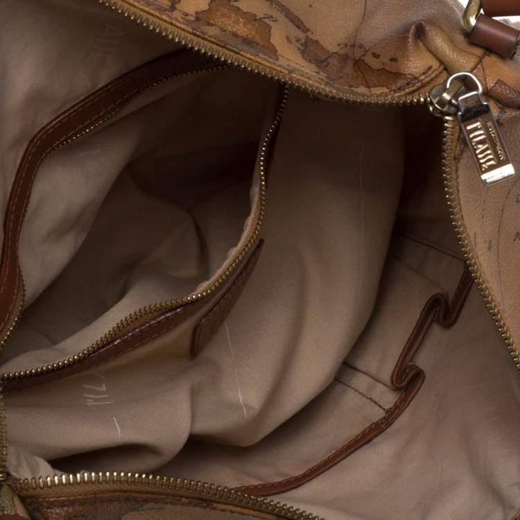 Pre Owned Alviero Martini 1A Classe Beige/Brown Coated Canvas And Leather Hobo