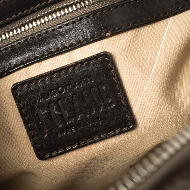 Pre Owned Alviero Martini 1A Classe Grey Geo Print Coated Canvas Dome Satchel