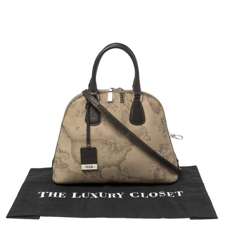 Pre Owned Alviero Martini 1A Classe Grey Geo Print Coated Canvas Dome Satchel