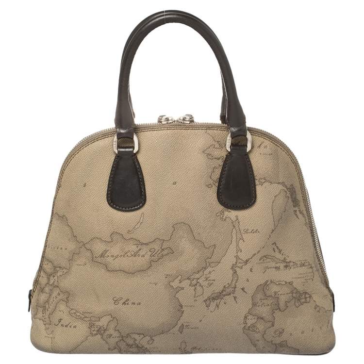 Pre Owned Alviero Martini 1A Classe Grey Geo Print Coated Canvas Dome Satchel
