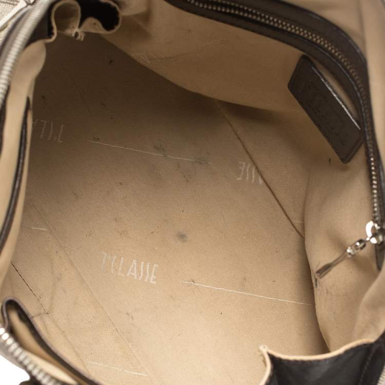 Pre Owned Alviero Martini 1A Classe Grey Geo Print Coated Canvas Dome Satchel