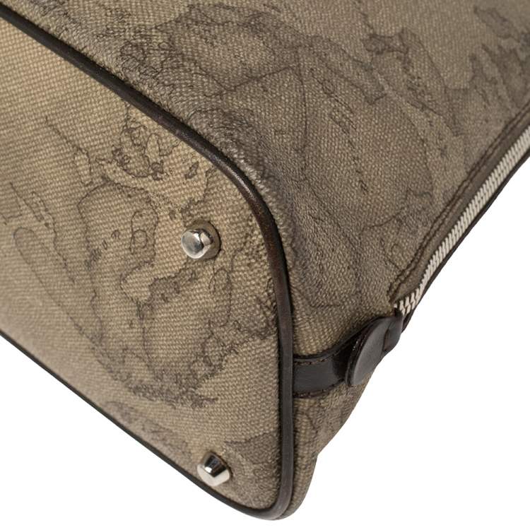 Pre Owned Alviero Martini 1A Classe Grey Geo Print Coated Canvas Dome Satchel