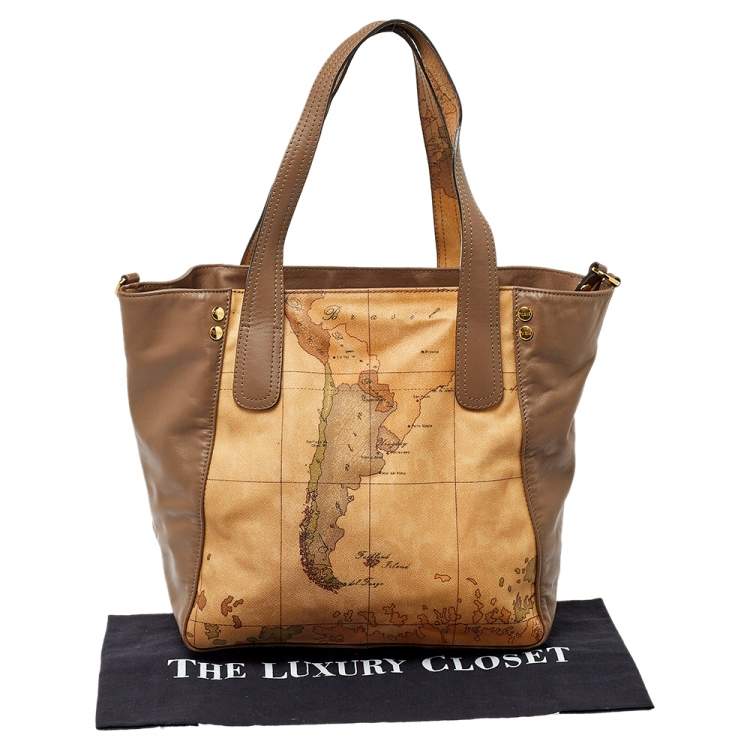 Pre Owned Alviero Martini 1A Classe Brown Leather and Coated Canvas Tote  