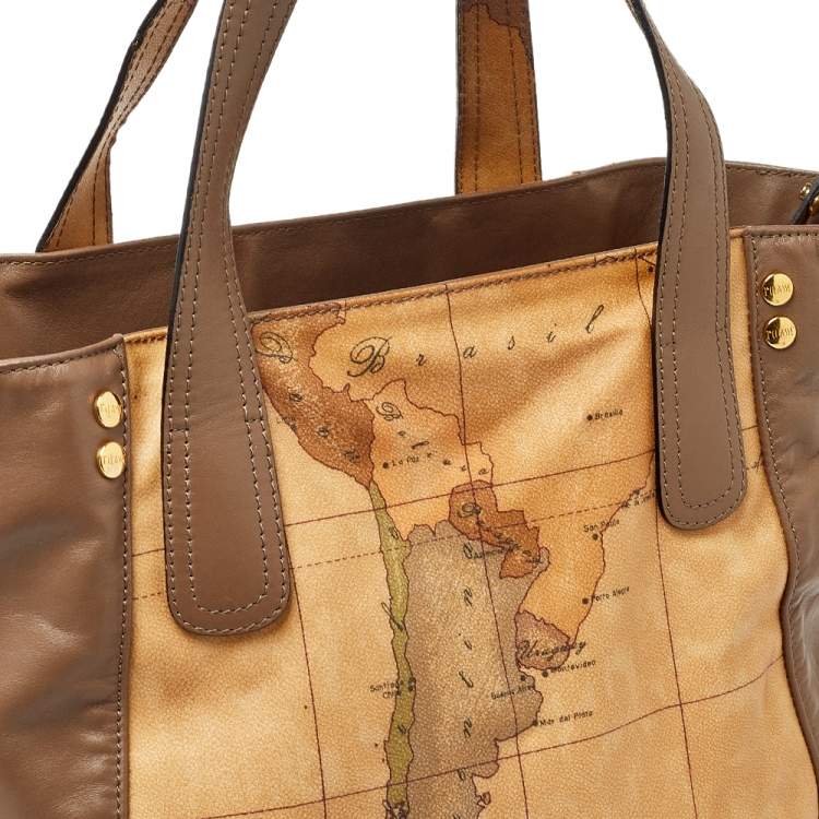 Pre Owned Alviero Martini 1A Classe Brown Leather and Coated Canvas Tote  