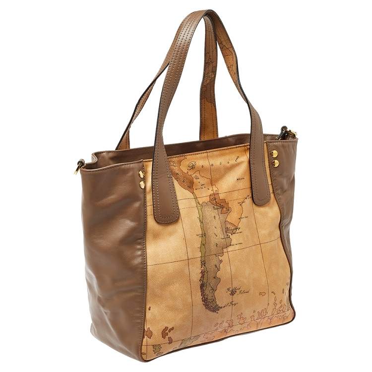 Pre Owned Alviero Martini 1A Classe Brown Leather and Coated Canvas Tote  