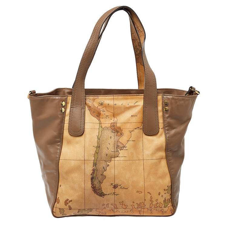 Pre Owned Alviero Martini 1A Classe Brown Leather and Coated Canvas Tote  
