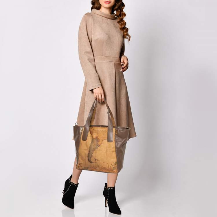 Pre Owned Alviero Martini 1A Classe Brown Leather and Coated Canvas Tote  