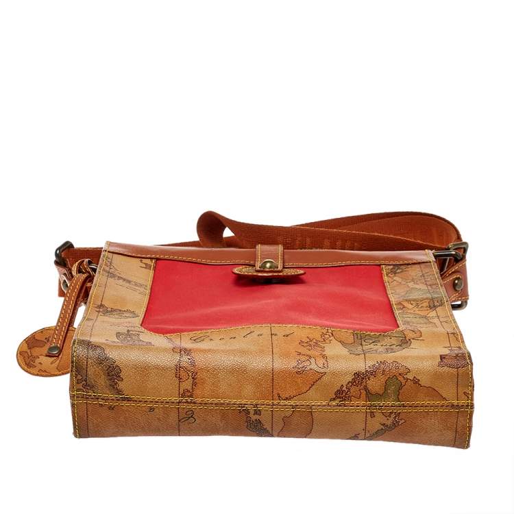 Pre Owned Alviero Martini 1A Classe Geo Print Coated Canvas and Leather Flap Messenger Bag