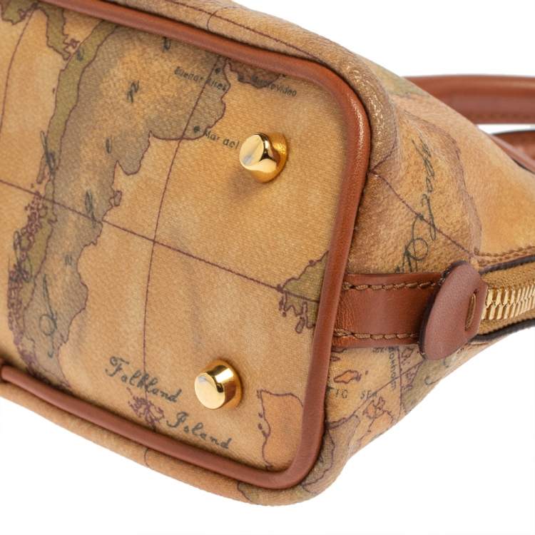 Pre Owned Alviero Martini 1A Classe Brown Geo Print Canvas and Leather Crossbody Bag