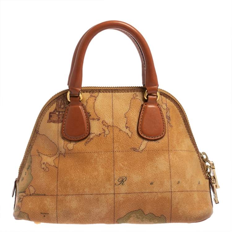 Pre Owned Alviero Martini 1A Classe Brown Geo Print Canvas and Leather Crossbody Bag