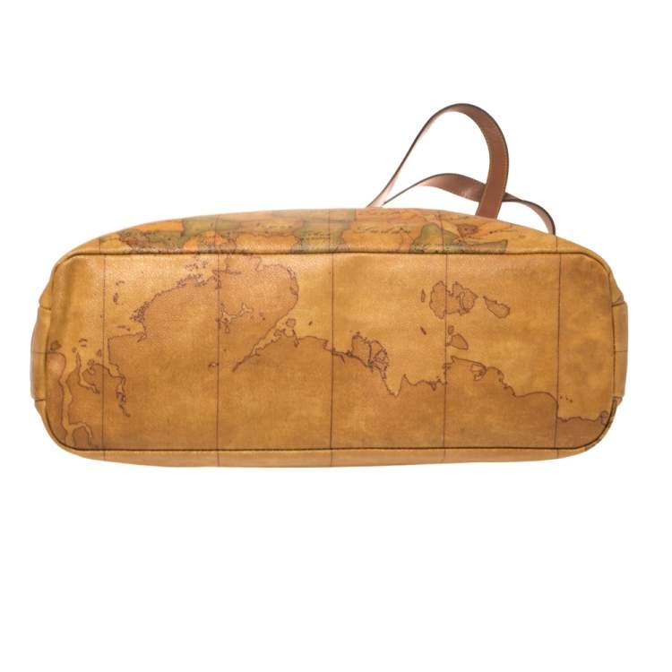 Pre Owned Alviero Martini 1A Classe Tan Geo Print Coated Canvas and Leather Tote