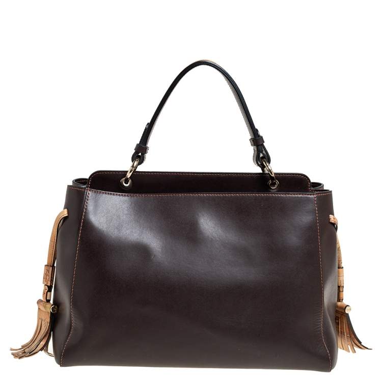 Pre Owned Alviero Martini 1A Classe Dark Brown Leather Tassel String Top Handle Bag