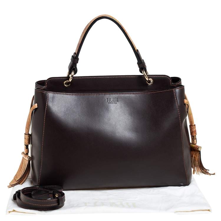 Pre Owned Alviero Martini 1A Classe Dark Brown Leather Tassel String Top Handle Bag