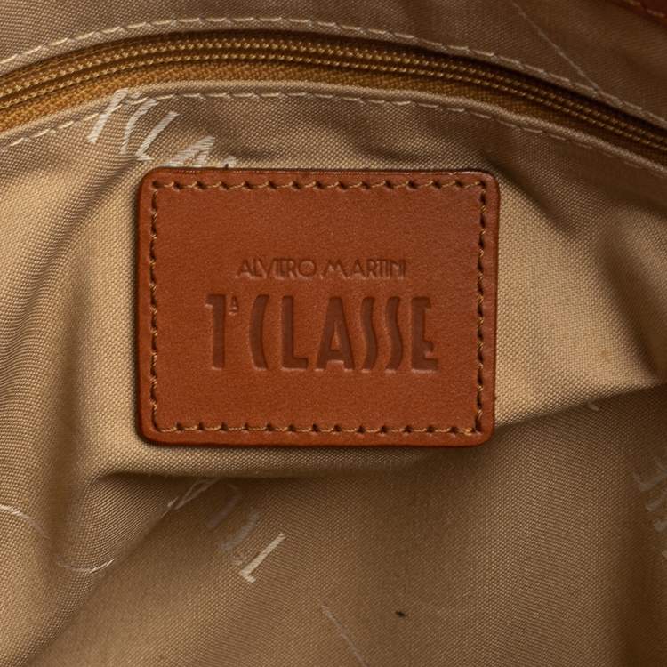 Pre Owned Alviero Martini 1A Classe Tan Geo Print Coated Canvas and Leather Satchel