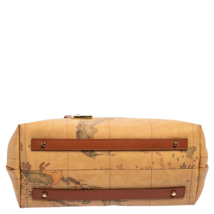 Pre Owned Alviero Martini 1A Classe Tan Geo Print Coated Canvas and Leather Satchel