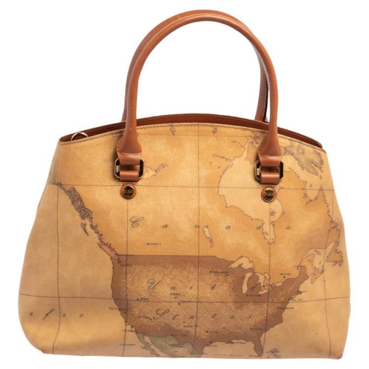Pre Owned Alviero Martini 1A Classe Tan Geo Print Coated Canvas and Leather Satchel