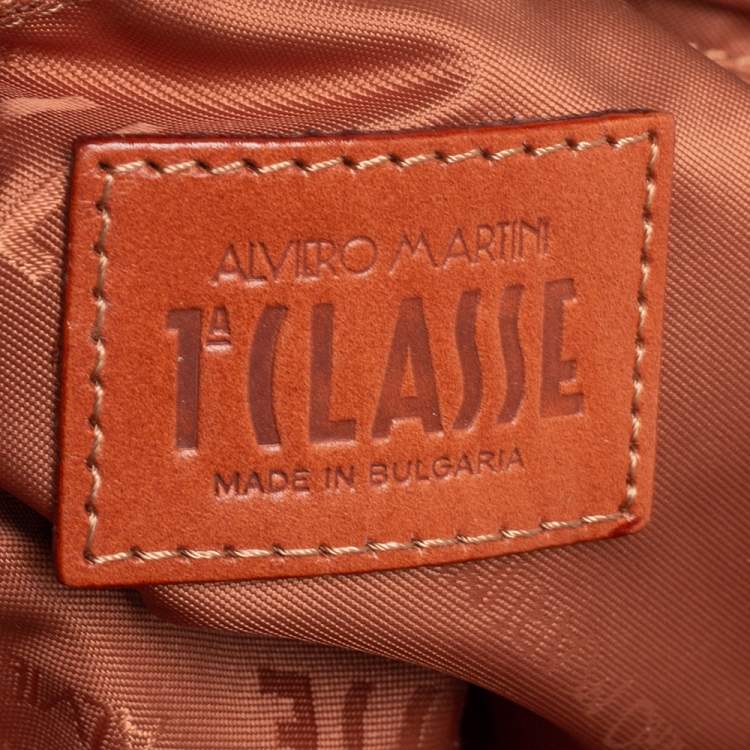Pre Owned Alviero Martini 1A Classe Tan/Brown Geo Print Coated Canvas and Leather Front Pocket Satchel
