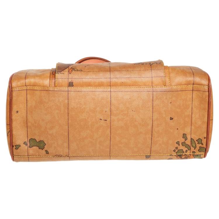 Pre Owned Alviero Martini 1A Classe Tan Geo Print  Coated Canvas and Leather Satchel