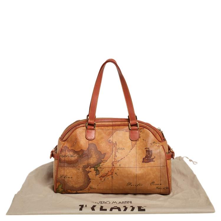 Pre Owned Alviero Martini 1A Classe Tan Geo Print  Coated Canvas and Leather Satchel
