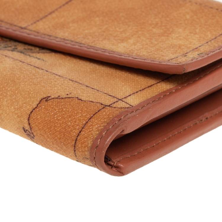 Pre Owned Alviero Martini 1A Classe Tan Geo Print Coated Canvas and Leather Continental Wallet