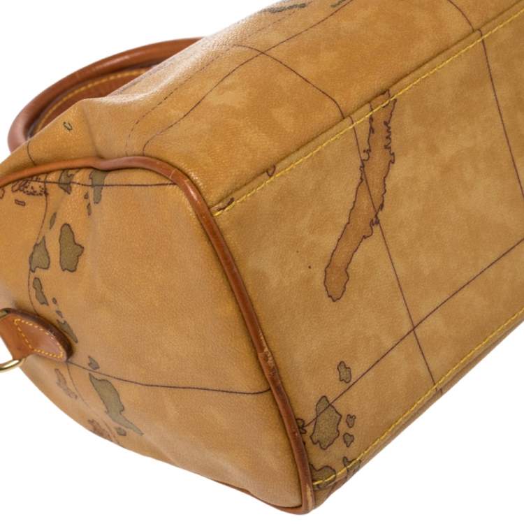 Pre Owned Alviero Martini 1A Classe Tan Geo Classic Print Coated Canvas Satchel