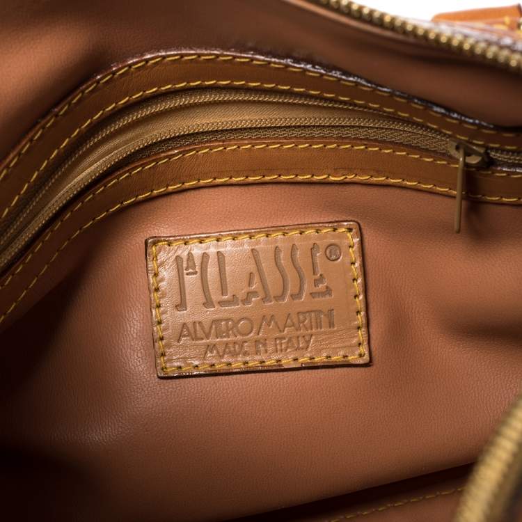 Pre Owned Alviero Martini 1A Classe Tan Geo Classic Print Coated Canvas Satchel