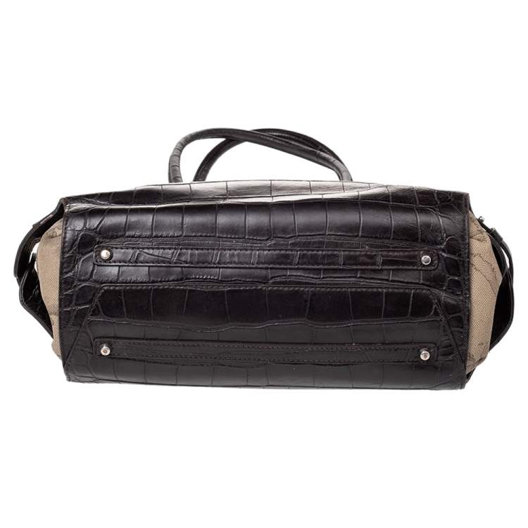 Pre Owned Alviero Martini Coated Canvas And Embossed Croc Leather Tote