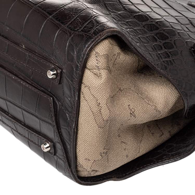 Pre Owned Alviero Martini Coated Canvas And Embossed Croc Leather Tote