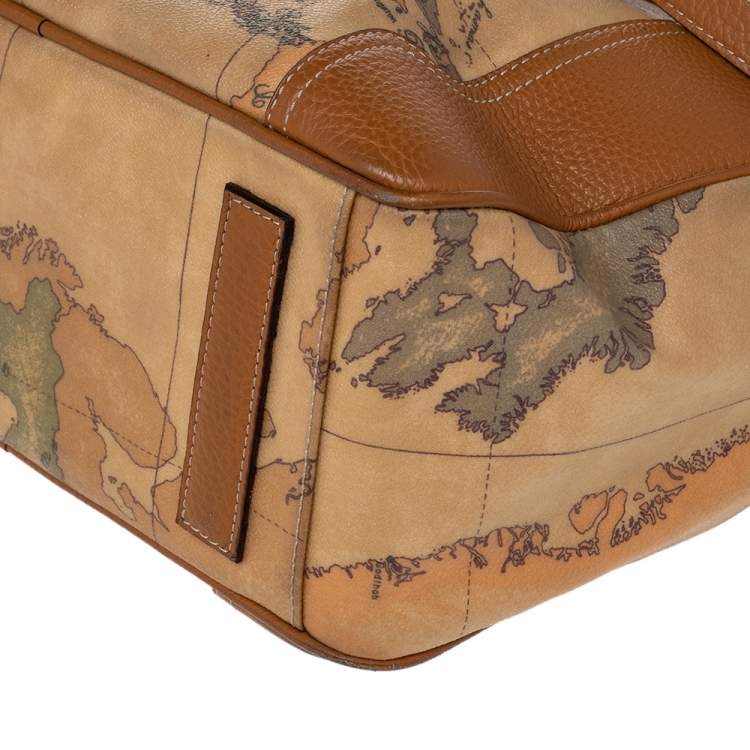 Pre Owned Alviero Martini 1A Classe Tan Geo Classic Print Coated Canvas Satchel