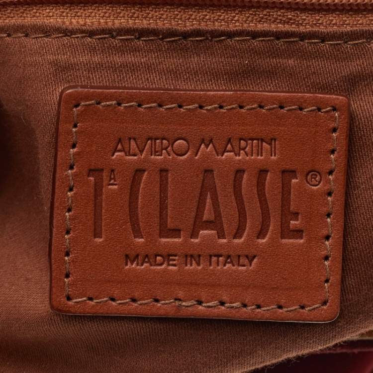 Pre Owned Alviero Martini 1A Classe Beige/Red Geo Print woven Coated Canvas and Suede Tote