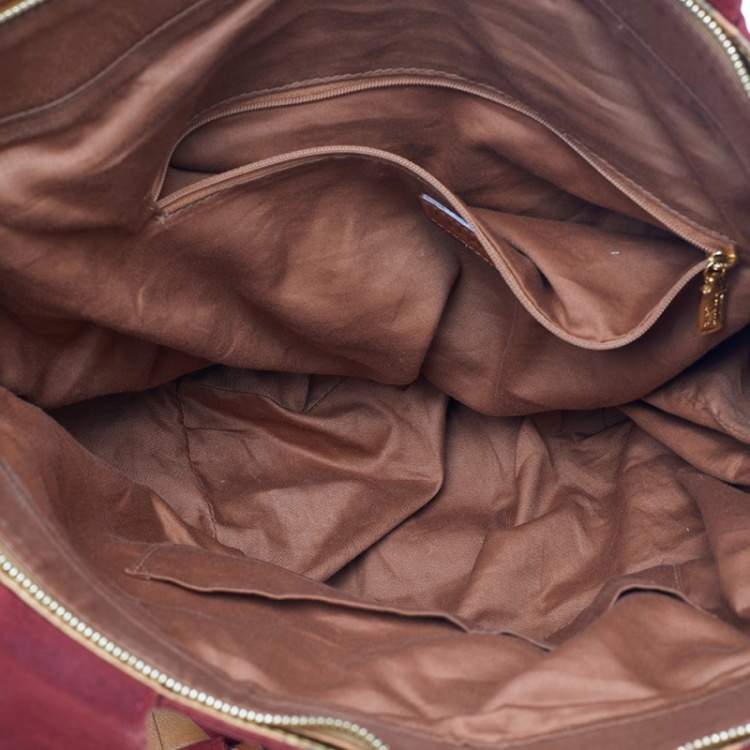 Pre Owned Alviero Martini 1A Classe Beige/Red Geo Print woven Coated Canvas and Suede Tote