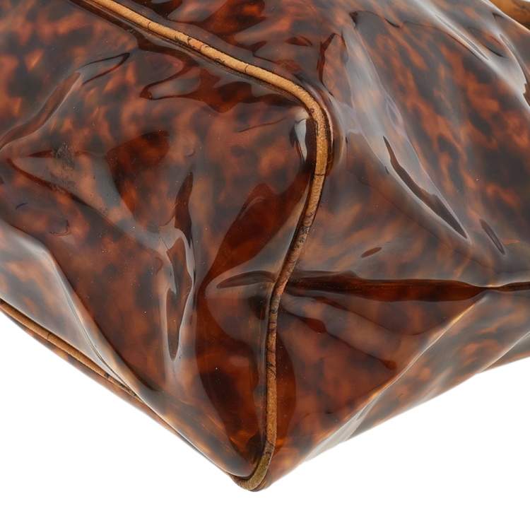 Pre Owned Alviero Martini 1A Classe Geo Print Beige/Brown Leather And Vinyl Dome Satchel