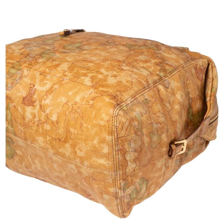 Pre Owned Alviero Martini 1A Classe Tan Geo Print Coated Canvas Front Pocket Satchel