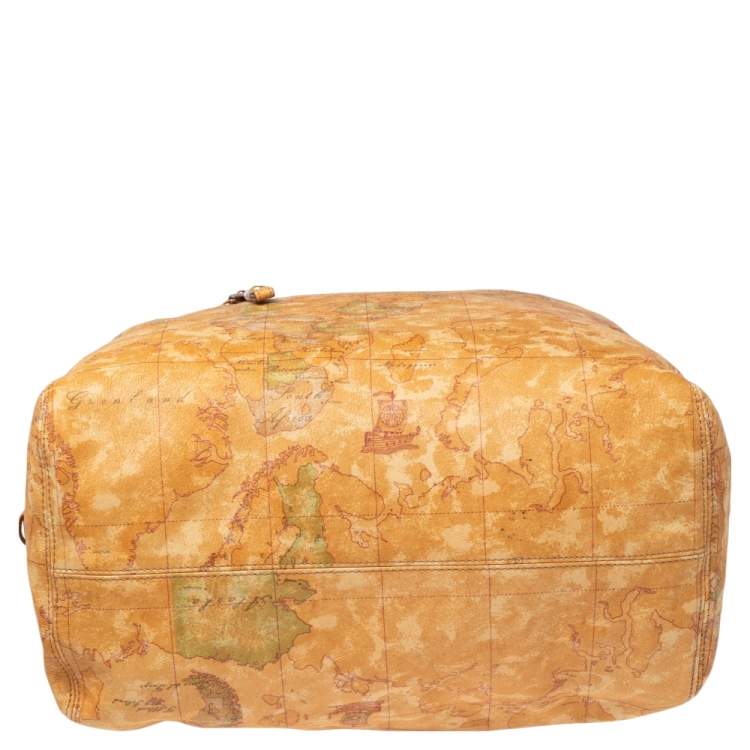 Pre Owned Alviero Martini 1A Classe Tan Geo Print Coated Canvas Front Pocket Satchel